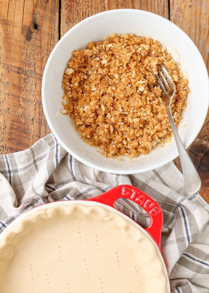 pie topping next to pie shell