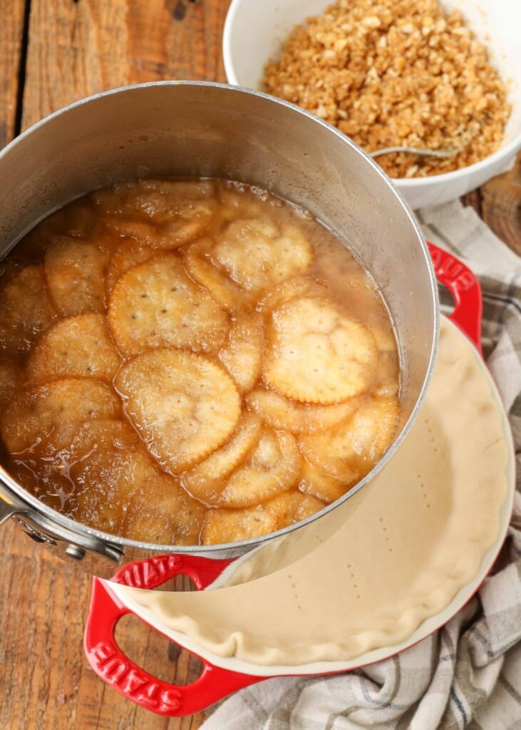 pie ingredients poured into shell