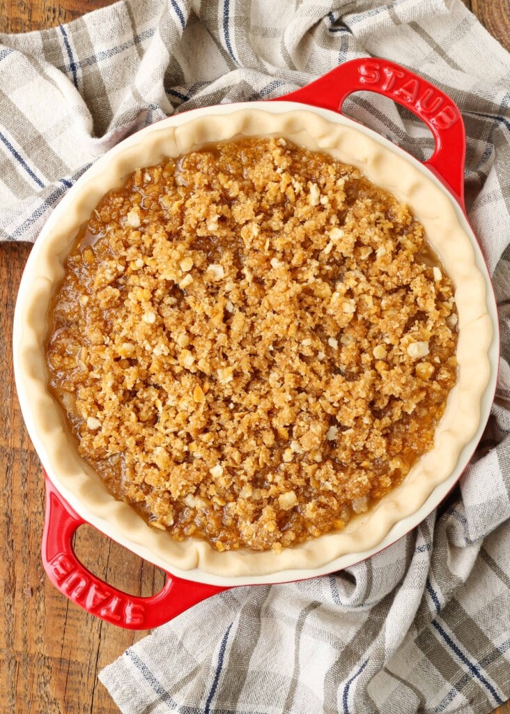 overhead shot of pie before baking