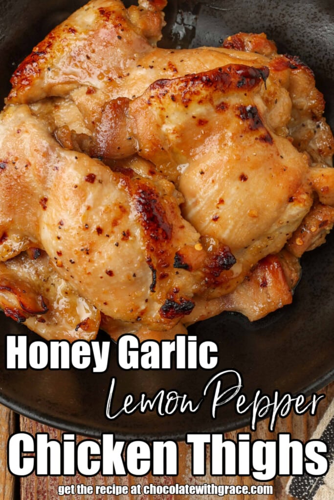 close up of baked Honey Garlic Lemon Pepper Chicken 