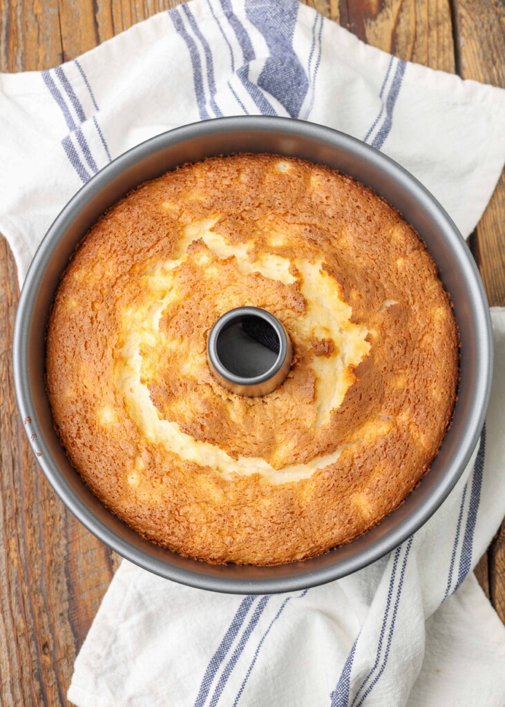 pineapple angel food cake in a tube pan