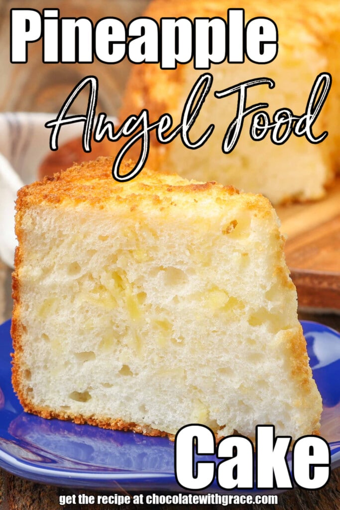 Pineapple angel food cake mix with text describing the photo.