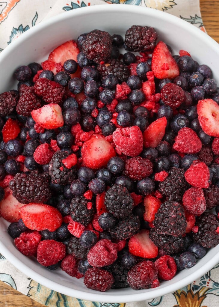 frozen fruit in baking dish