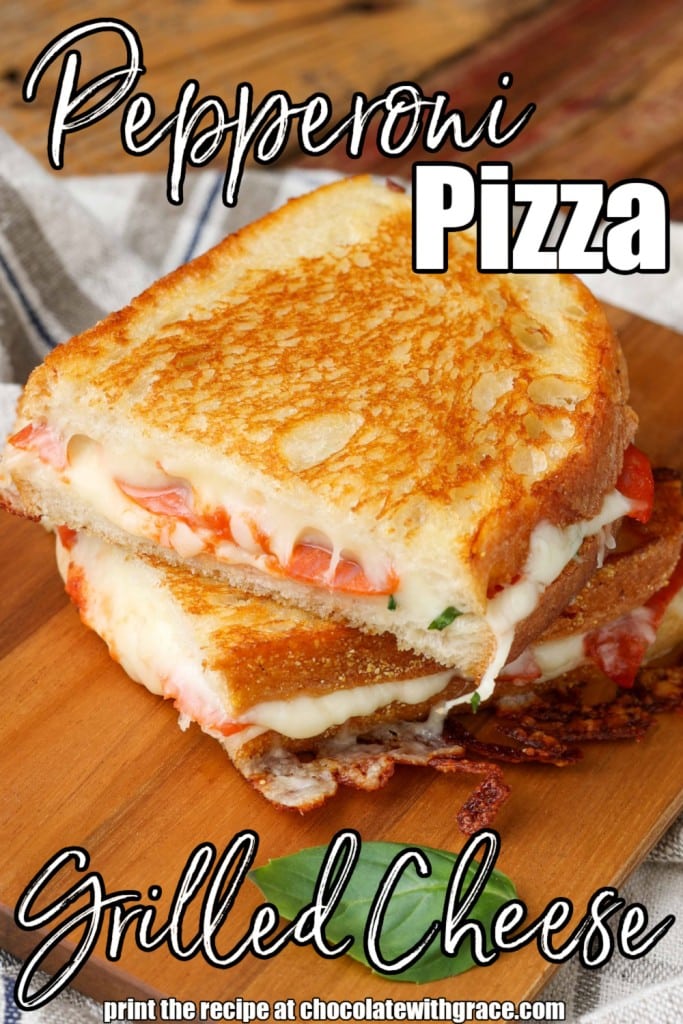 Pepperoni Pizza Grilled Cheese stacked on board