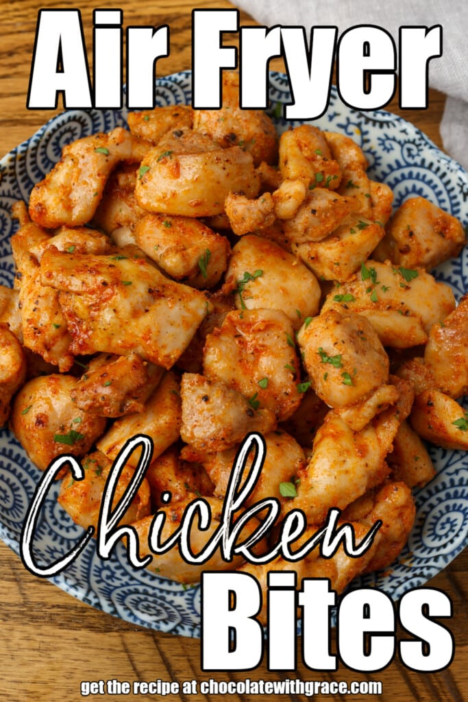 overhead photo of chicken on plate with text overlay