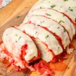 chicken parmesan meatloaf on a cutting board