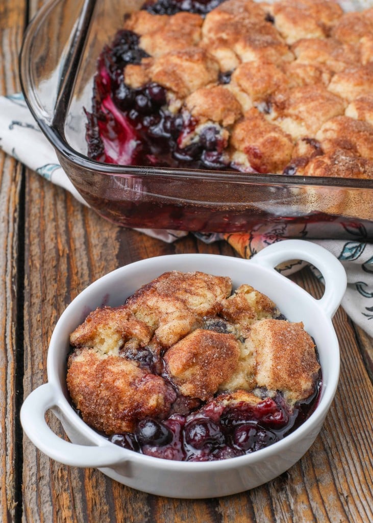 cobbler with blueberries in pan