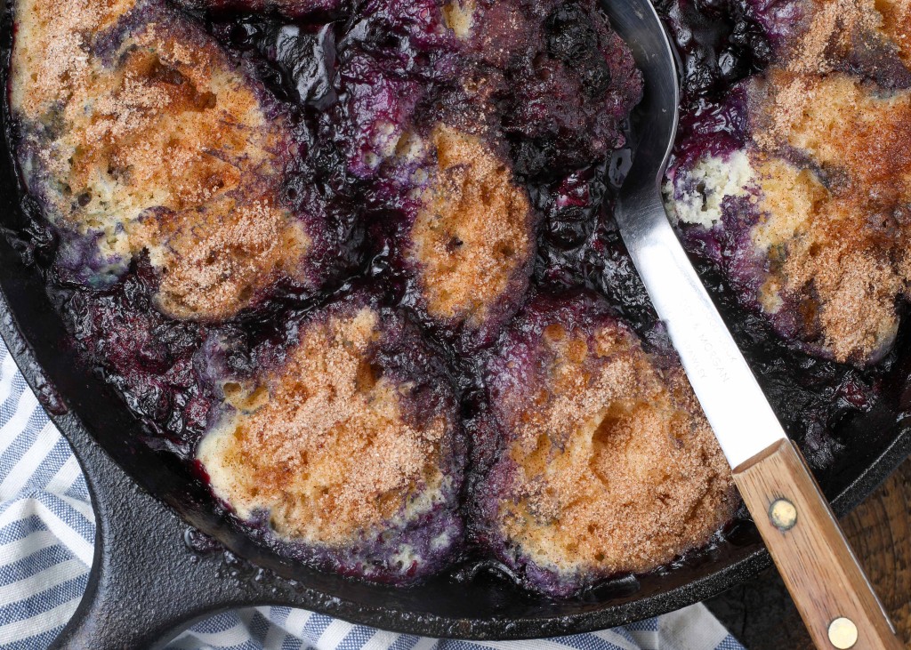 Blueberry Grunt in cast iron pan