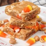 stacked blondies with peanuts and candy corn
