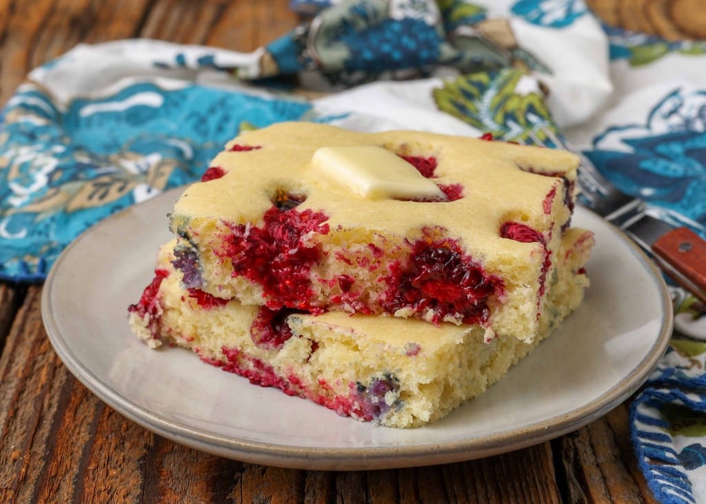 Berry filled pancakes baked on a sheet pan