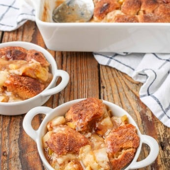 cobbler with fresh pears in baking dishes