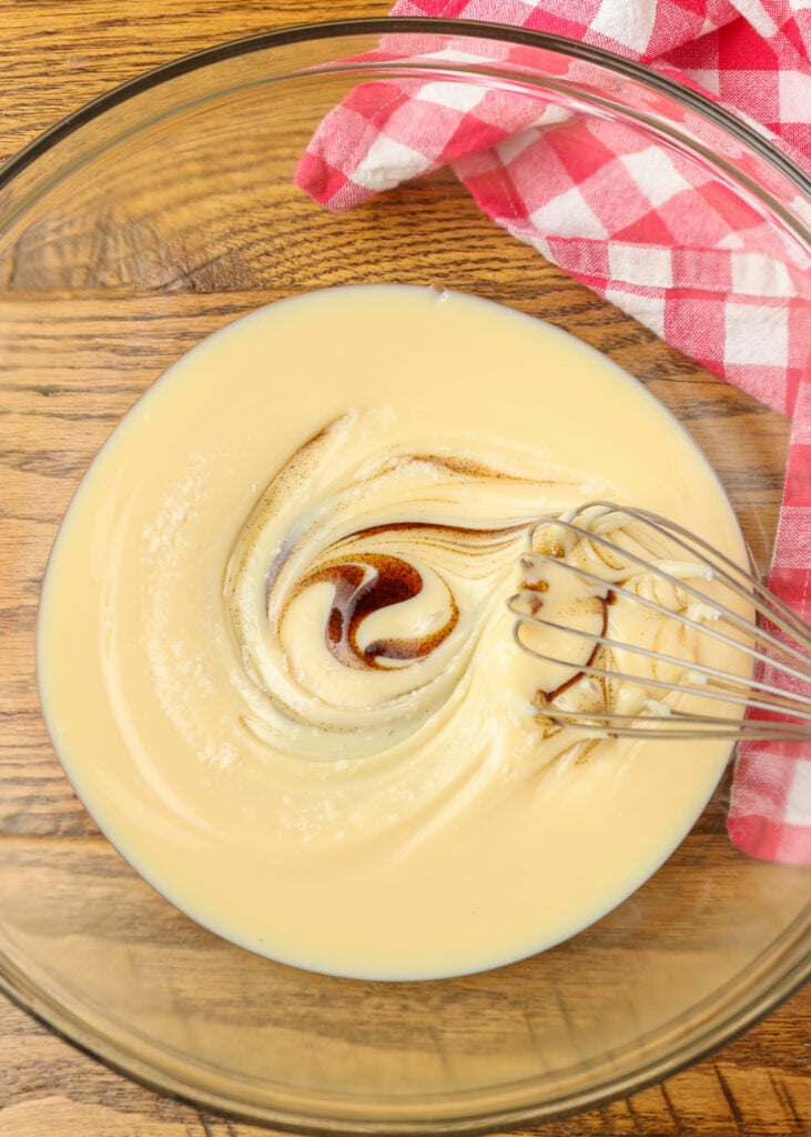 ingredients for ice cream in mixing bowl