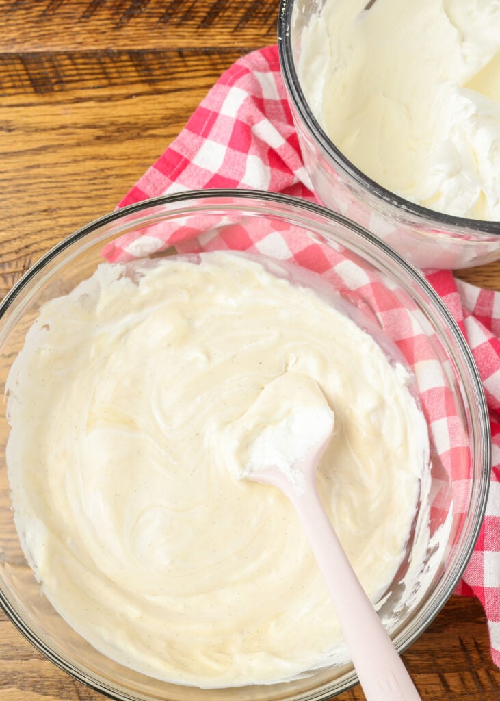 folding the whipped cream into the ice cream base